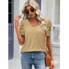 imageATHMILE Womens Summer Shirt V Neck Casual Tshirts Puff Sleeve Tops for Women Trendy 2025 Tunic Solid ColorKhaki