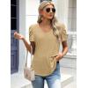 imageATHMILE Womens Summer Shirt V Neck Casual Tshirts Puff Sleeve Tops for Women Trendy 2025 Tunic Solid ColorKhaki