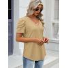imageATHMILE Womens Summer Shirt V Neck Casual Tshirts Puff Sleeve Tops for Women Trendy 2025 Tunic Solid ColorKhaki