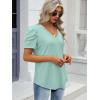 imageATHMILE Womens Summer Shirt V Neck Casual Tshirts Puff Sleeve Tops for Women Trendy 2025 Tunic Solid ColorLake Green
