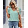 imageATHMILE Womens Summer Shirt V Neck Casual Tshirts Puff Sleeve Tops for Women Trendy 2025 Tunic Solid ColorLake Green