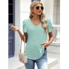 imageATHMILE Womens Summer Shirt V Neck Casual Tshirts Puff Sleeve Tops for Women Trendy 2025 Tunic Solid ColorLake Green