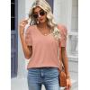 imageATHMILE Womens Summer Shirt V Neck Casual Tshirts Puff Sleeve Tops for Women Trendy 2025 Tunic Solid ColorPink