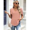 imageATHMILE Womens Summer Shirt V Neck Casual Tshirts Puff Sleeve Tops for Women Trendy 2025 Tunic Solid ColorPink