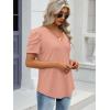 imageATHMILE Womens Summer Shirt V Neck Casual Tshirts Puff Sleeve Tops for Women Trendy 2025 Tunic Solid ColorPink