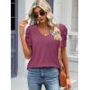 imageATHMILE Womens Summer Shirt V Neck Casual Tshirts Puff Sleeve Tops for Women Trendy 2025 Tunic Solid ColorPurple Red