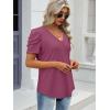 imageATHMILE Womens Summer Shirt V Neck Casual Tshirts Puff Sleeve Tops for Women Trendy 2025 Tunic Solid ColorPurple Red