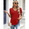 imageATHMILE Womens Summer Shirt V Neck Casual Tshirts Puff Sleeve Tops for Women Trendy 2025 Tunic Solid ColorRed