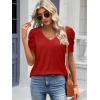 imageATHMILE Womens Summer Shirt V Neck Casual Tshirts Puff Sleeve Tops for Women Trendy 2025 Tunic Solid ColorRed