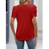 imageATHMILE Womens Summer Shirt V Neck Casual Tshirts Puff Sleeve Tops for Women Trendy 2025 Tunic Solid ColorRed