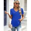 imageATHMILE Womens Summer Shirt V Neck Casual Tshirts Puff Sleeve Tops for Women Trendy 2025 Tunic Solid ColorRoyal Blue