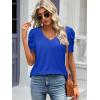 imageATHMILE Womens Summer Shirt V Neck Casual Tshirts Puff Sleeve Tops for Women Trendy 2025 Tunic Solid ColorRoyal Blue