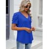 imageATHMILE Womens Summer Shirt V Neck Casual Tshirts Puff Sleeve Tops for Women Trendy 2025 Tunic Solid ColorRoyal Blue
