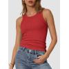 imageATHMILE Womens Tank Top Sleeveless Racerback High Neck Casual Basic Ribbed Fitted 2025 FashionRed