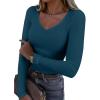 imageATHMILE Womens Fall Deep V Neck Long Sleeve Shirts Modal Slim Fit Basic Tee Tops Navy