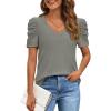 imageATHMILE Womens Summer Shirt V Neck Casual Tshirts Puff Sleeve Tops for Women Trendy 2025 Tunic Solid ColorGrey