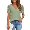 imageATHMILE Womens Summer Shirt V Neck Casual Tshirts Puff Sleeve Tops for Women Trendy 2025 Tunic Solid ColorGrey Green