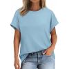 imageATHMILE Womens Tops Oversized Business Casual Shirts Loose Fit Short Sleeve Tshirts Summer Fashion ClothesLight Blue
