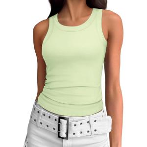 imageATHMILE Womens Tank Top Sleeveless Racerback High Neck Casual Basic Ribbed Fitted 2025 FashionMintgreen