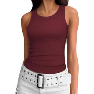 imageATHMILE Womens Tank Top Sleeveless Racerback High Neck Casual Basic Ribbed Fitted 2025 FashionWinered