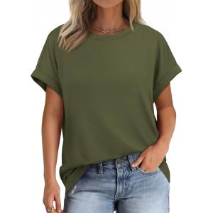imageATHMILE Womens Tops Oversized Business Casual Shirts Loose Fit Short Sleeve Tshirts Summer Fashion ClothesArmygreen