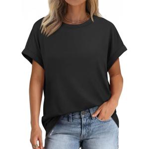 imageATHMILE Womens Tops Oversized Business Casual Shirts Loose Fit Short Sleeve Tshirts Summer Fashion ClothesBlack