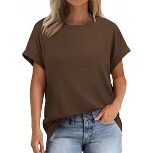 imageATHMILE Womens Tops Oversized Business Casual Shirts Loose Fit Short Sleeve Tshirts Summer Fashion ClothesBrown