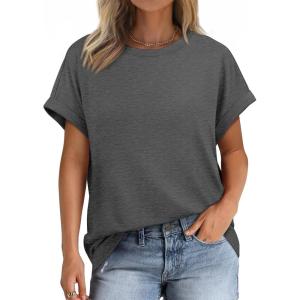 imageATHMILE Womens Tops Oversized Business Casual Shirts Loose Fit Short Sleeve Tshirts Summer Fashion ClothesDark Grey