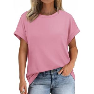 imageATHMILE Womens Tops Oversized Business Casual Shirts Loose Fit Short Sleeve Tshirts Summer Fashion ClothesPink