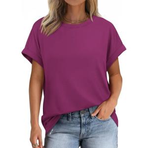 imageATHMILE Womens Tops Oversized Business Casual Shirts Loose Fit Short Sleeve Tshirts Summer Fashion ClothesPurple