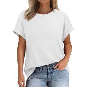 imageATHMILE Womens Tops Oversized Business Casual Shirts Loose Fit Short Sleeve Tshirts Summer Fashion ClothesWhite