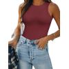 imageATHMILE Tank Top Body Suits Women Sexy Crew Neck Racerback Halter Ribbed Sleeveless Bodysuit for WomenBurgundy