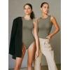 imageATHMILE Tank Top Body Suits Women Sexy Crew Neck Racerback Halter Ribbed Sleeveless Bodysuit for WomenGrey Green