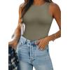 imageATHMILE Tank Top Body Suits Women Sexy Crew Neck Racerback Halter Ribbed Sleeveless Bodysuit for WomenGrey Green