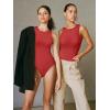 imageATHMILE Tank Top Body Suits Women Sexy Crew Neck Racerback Halter Ribbed Sleeveless Bodysuit for WomenRed
