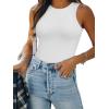 imageATHMILE Tank Top Body Suits Women Sexy Crew Neck Racerback Halter Ribbed Sleeveless Bodysuit for WomenWhite