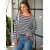 imageATHMILE Womens 2025 Long Sleeve Tops Sweaters Casual Crewneck Striped Color Block Drop Shoulder Cotton Pullover ShirtsBlackred