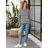 imageATHMILE Womens 2025 Long Sleeve Tops Sweaters Casual Crewneck Striped Color Block Drop Shoulder Cotton Pullover ShirtsBlackred