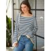 imageATHMILE Womens 2025 Long Sleeve Tops Sweaters Casual Crewneck Striped Color Block Drop Shoulder Cotton Pullover ShirtsGreyapricot
