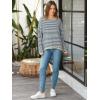 imageATHMILE Womens 2025 Long Sleeve Tops Sweaters Casual Crewneck Striped Color Block Drop Shoulder Cotton Pullover ShirtsGreyapricot