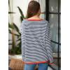 imageATHMILE Womens 2025 Long Sleeve Tops Sweaters Casual Crewneck Striped Color Block Drop Shoulder Cotton Pullover ShirtsGreybluered