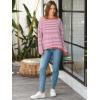imageATHMILE Womens 2025 Long Sleeve Tops Sweaters Casual Crewneck Striped Color Block Drop Shoulder Cotton Pullover ShirtsHotpinkred