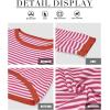 imageATHMILE Womens 2025 Long Sleeve Tops Sweaters Casual Crewneck Striped Color Block Drop Shoulder Cotton Pullover ShirtsHotpinkred
