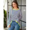 imageATHMILE Womens 2025 Long Sleeve Tops Sweaters Casual Crewneck Striped Color Block Drop Shoulder Cotton Pullover ShirtsPinkgreengreen
