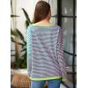 imageATHMILE Womens 2025 Long Sleeve Tops Sweaters Casual Crewneck Striped Color Block Drop Shoulder Cotton Pullover ShirtsPinkgreengreen
