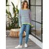 imageATHMILE Womens 2025 Long Sleeve Tops Sweaters Casual Crewneck Striped Color Block Drop Shoulder Cotton Pullover ShirtsPinkgreengreen