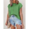 imageATHMILE Womens Cap Sleeve Tops Casual Crew Neck Loose Fit Knit Lightweight Sweater Pullover Summer Outfits Fashion VestGreen