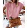 imageATHMILE Womens Cap Sleeve Tops Casual Crew Neck Loose Fit Knit Lightweight Sweater Pullover Summer Outfits Fashion VestPink