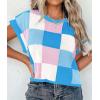 imageATHMILE Womens Cap Sleeve Tops Color Block Crop Sweater Going Out Crew Neck Knit Shirts Business Casual OutfitsBlue
