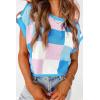 imageATHMILE Womens Cap Sleeve Tops Color Block Crop Sweater Going Out Crew Neck Knit Shirts Business Casual OutfitsBlue